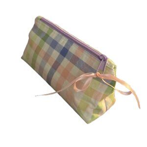 Handmade Zippered Triangular Everything Bag Pastel Plaid Pink Blue Green